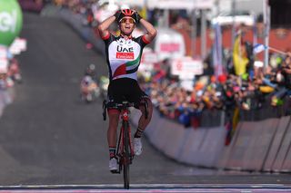 Jan Polanc in disbelief after a Giro d'Italia stage win on Mount Etna