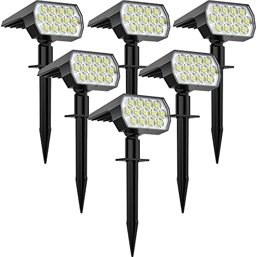 Welalo Solar Spot Lights Outdoor, [6 Pack/65 Led/3 Modes] Solar Landscape Spotlights, Solar Powered Christmas Halloween Lights, Ip68 Waterproof Wall Lights for Walkway Yard Garden Driveway(cool White)