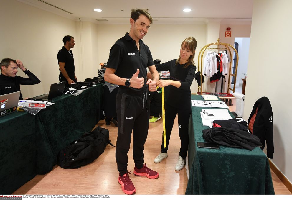 Samuel Sanchez shares his thoughts during a fitting