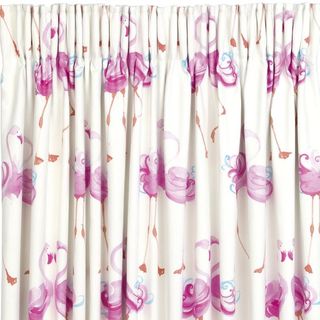 Pretty Flamingo Ready Made Blackout Curtains white with pink flamingo parttern