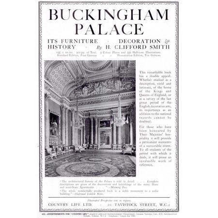 Buckingham Palace pictured in the 1931 Country Life book, 'Buckingham Palace: Its Furniture, Decoration and History'. ©Country Life Picture Library