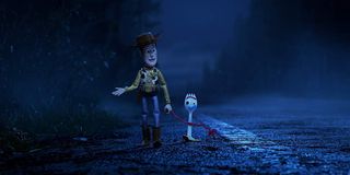 Tom Hanks and tony Hale as Woody and forky in Toy Story 4