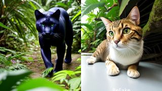 Ai generated images of cats in a rainforest.
