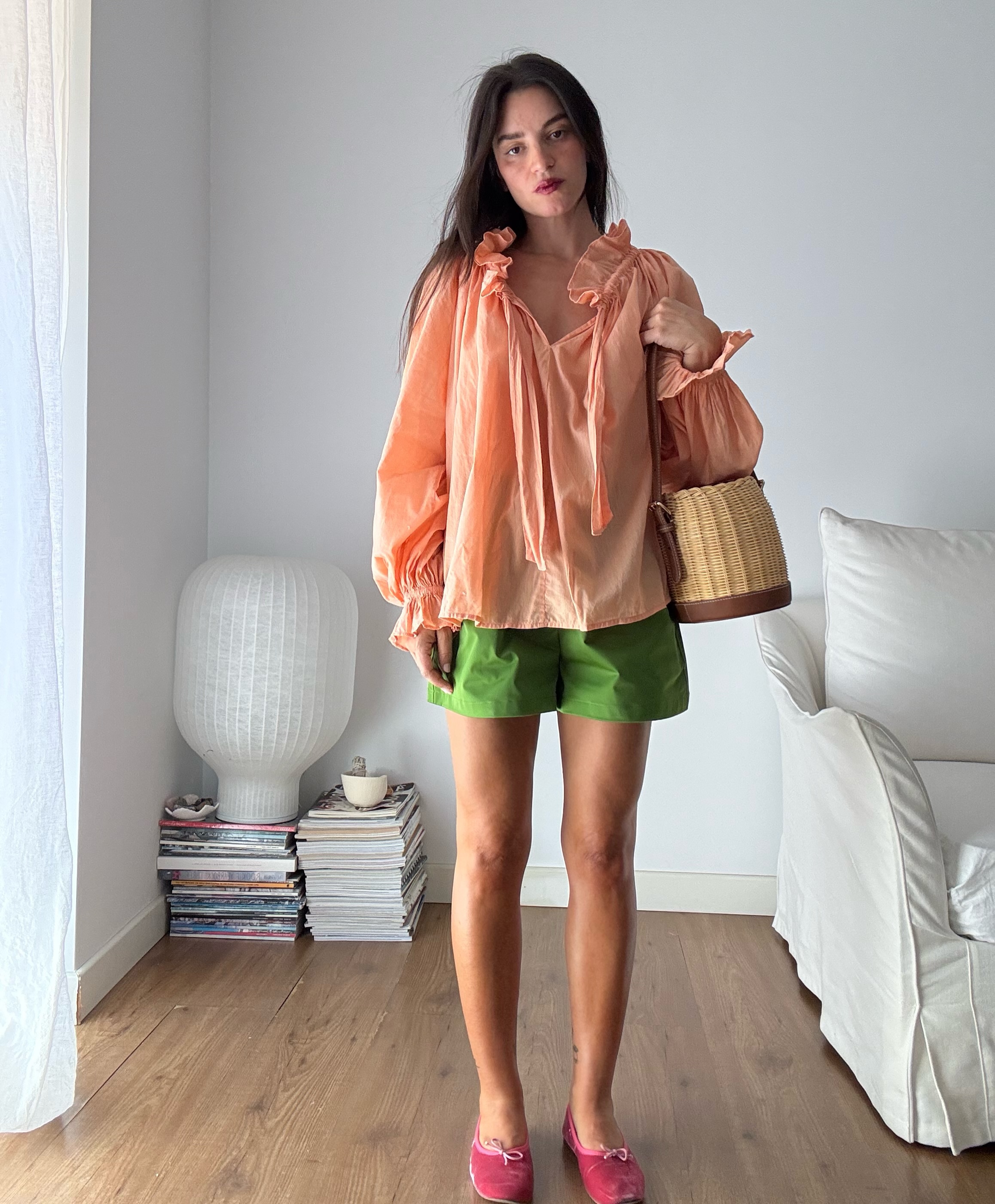 An image of a woman wearing summer ballet flats outfit idea 2026