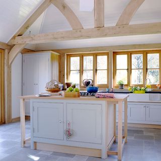 kitchen counter with shaker style units and white colour