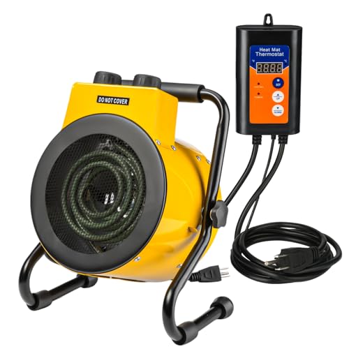 Gnrzzt Greenhouse Heater With Digital Thermostat, Green House Heater for Plants,1500w Electric Grow Tent Heaters, Overheat Protection, Fast Heating for Green House, Flower Room, Yellow