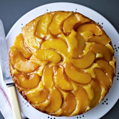 peach and marzipan cake-baking-woman and home