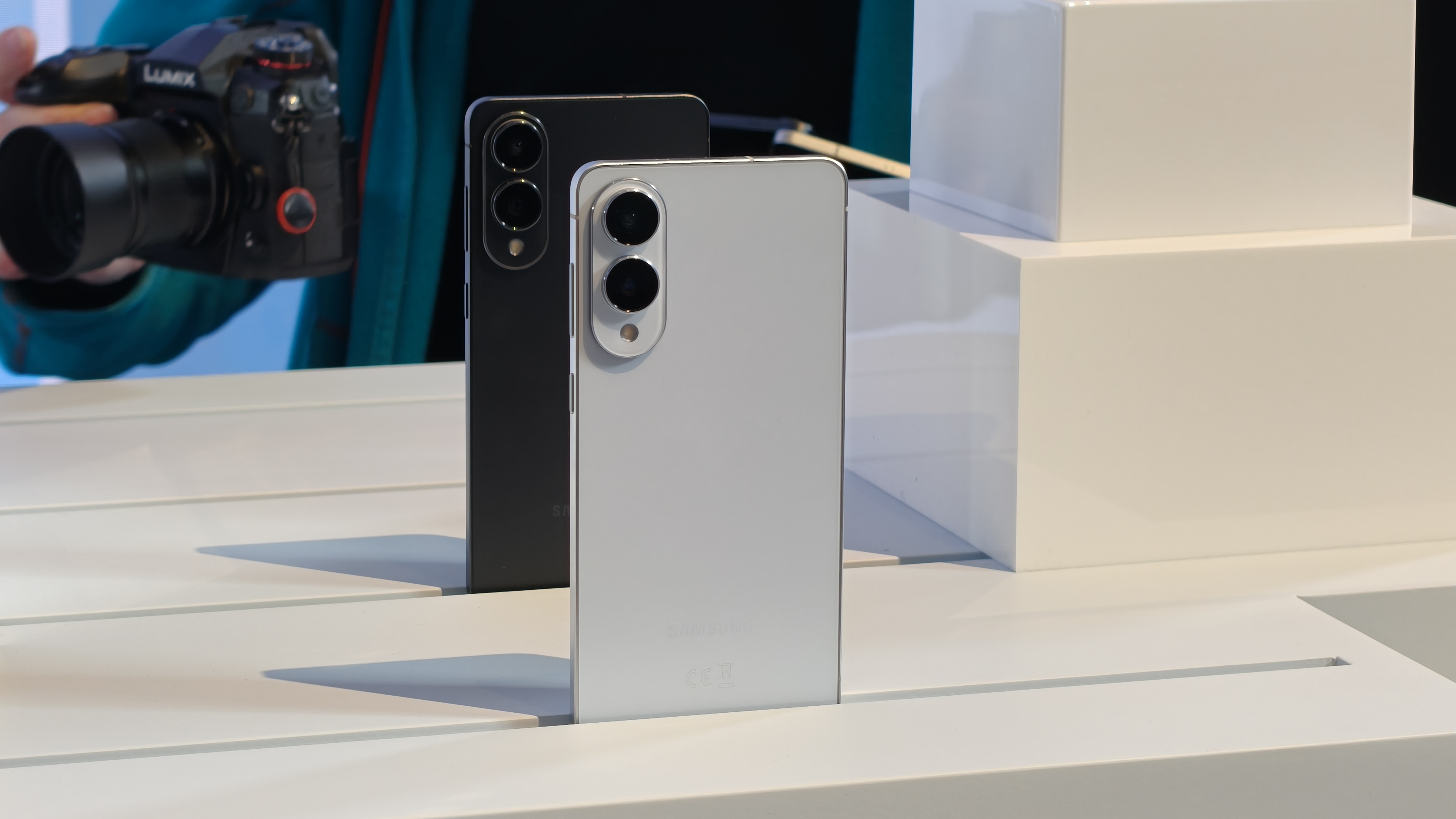 The Galaxy S25 Edge on a stand