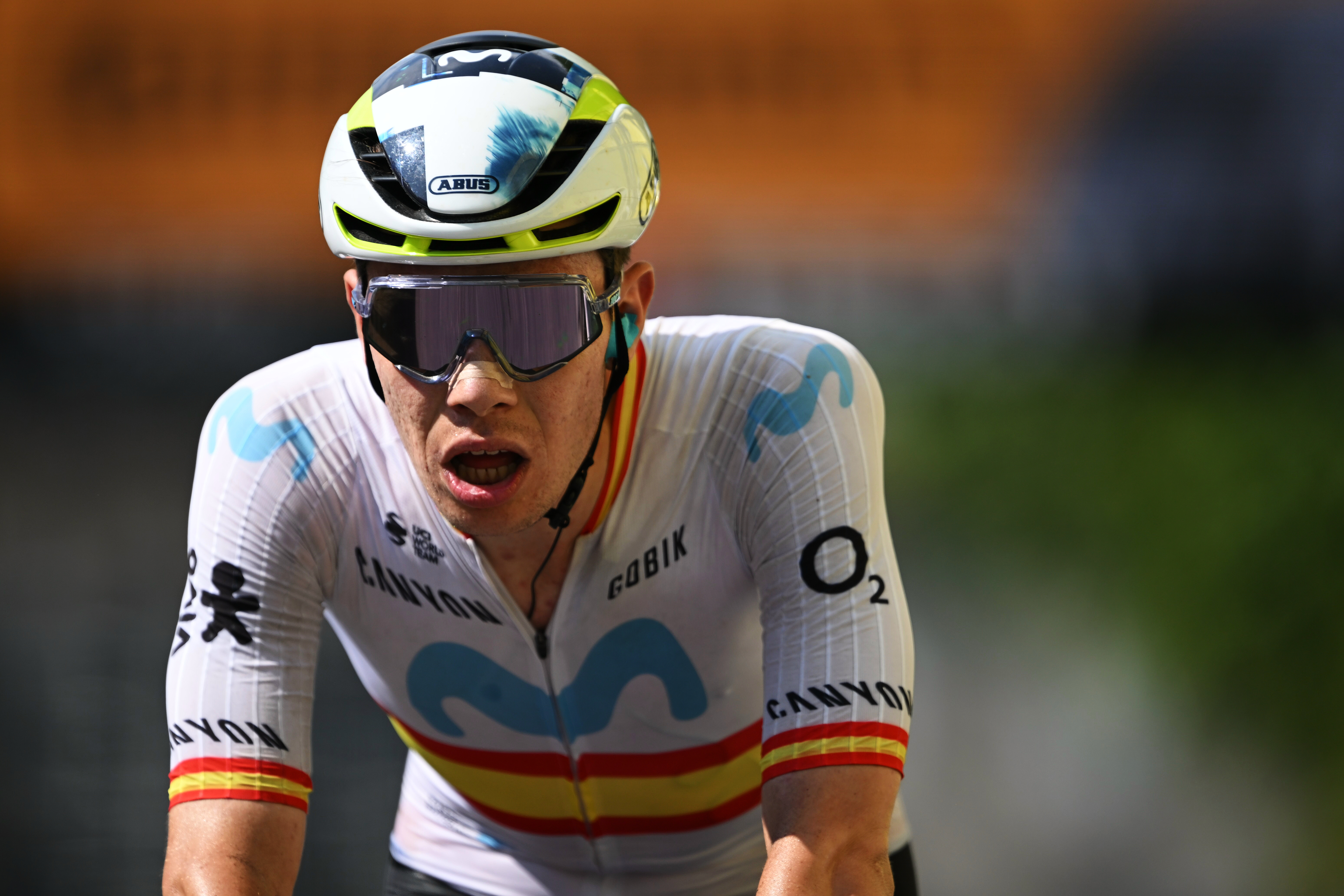 CARCASSONNE, FRANCE - JULY 20: Ivan Romeo of Spain and Team Movistar crosses the finish line during the 112th Tour de France 2025, Stage 15 a 169.3km stage from Muret to Carcassonne / #UCIWT / on July 20, 2025 in Carcassonne, France. (Photo by Dario Belingheri/Getty Images)