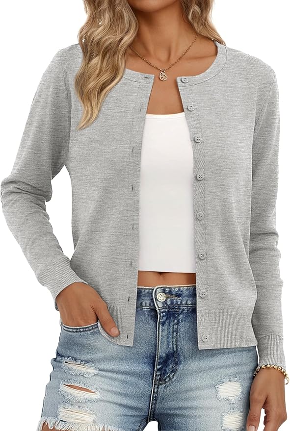 Trendy Queen, Trendy Queen Womens Cardigan Sweaters Lightweight Crew Neck Outfits Fall Fashion 2025 Clothing Grey Melange S