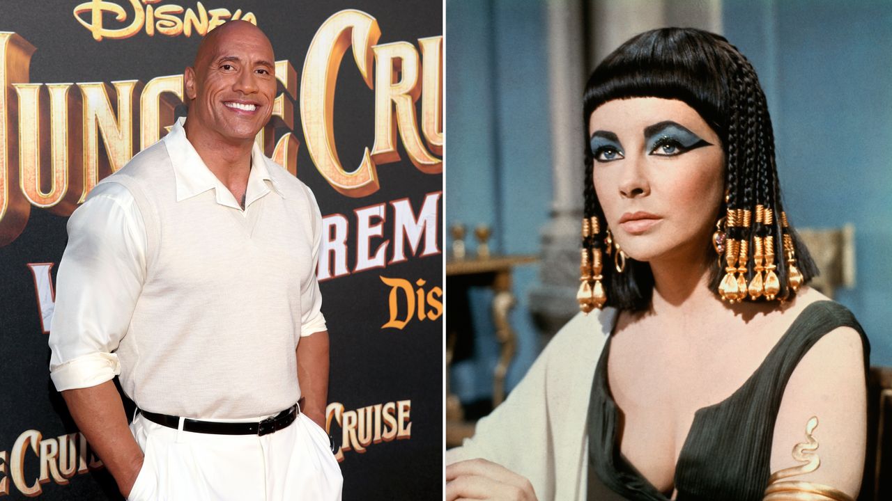 dwayne johnson and elizabet taylor as cleopatra in side-by-side image