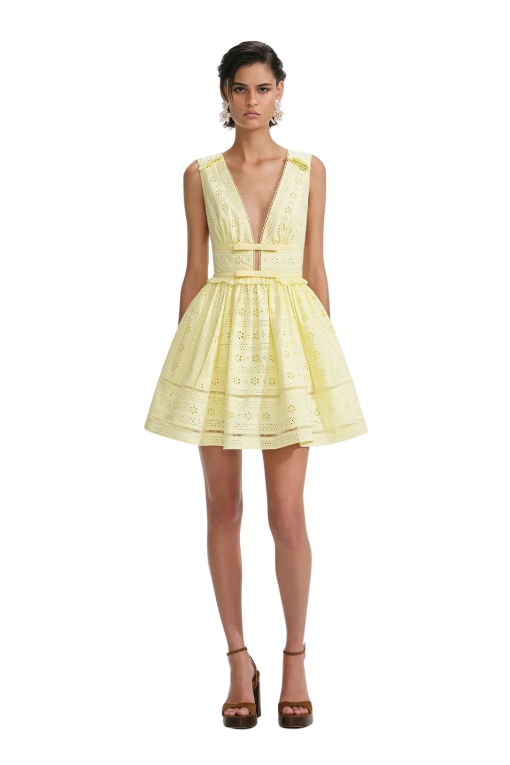 Yellow Cotton Broderie Mini Dress