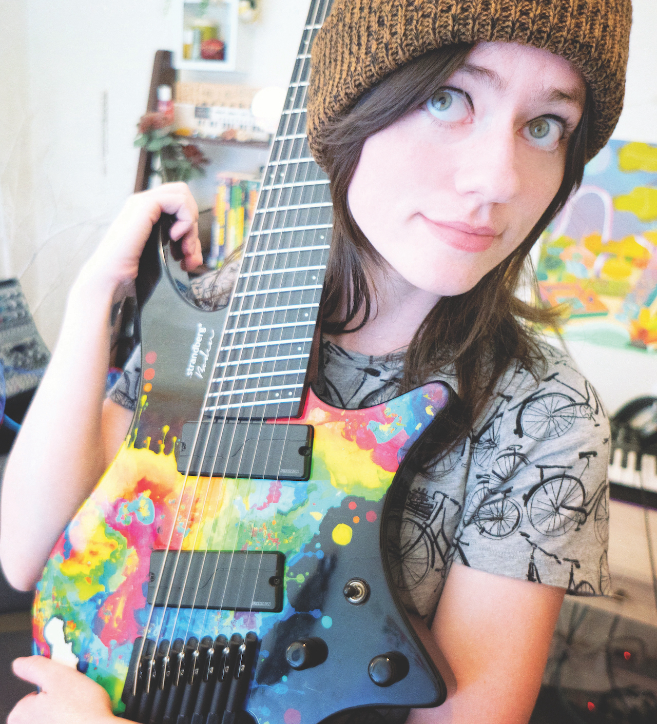 Sarah Longfield with her Strandberg Boden Metal NX 8 signature guitar