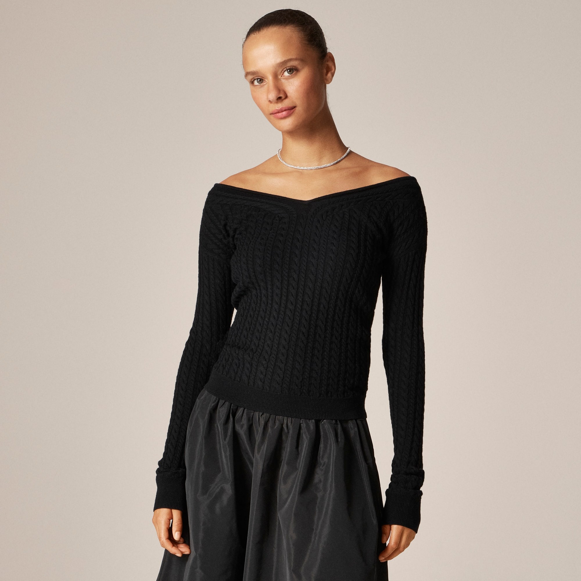 jcrew, Cable-knit wide V-neck sweater in merino wool