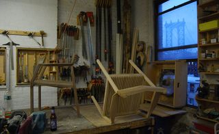 ‘Sinderstuhl’ chair, by Gregory Buntain photographed in the designers workshop and studio.