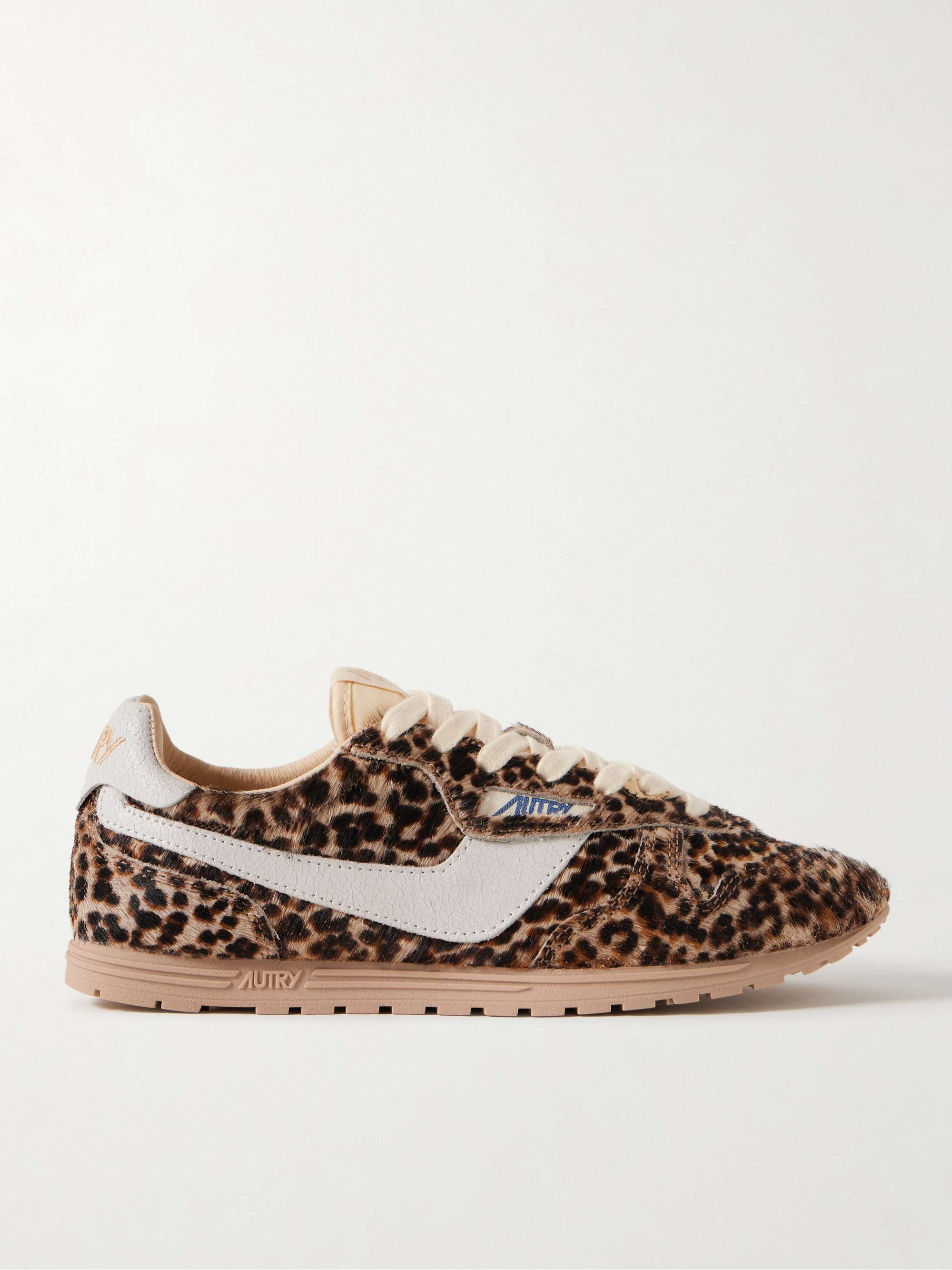 Windspin Leather-Trimmed Leopard-Print Calf Hair Sneakers