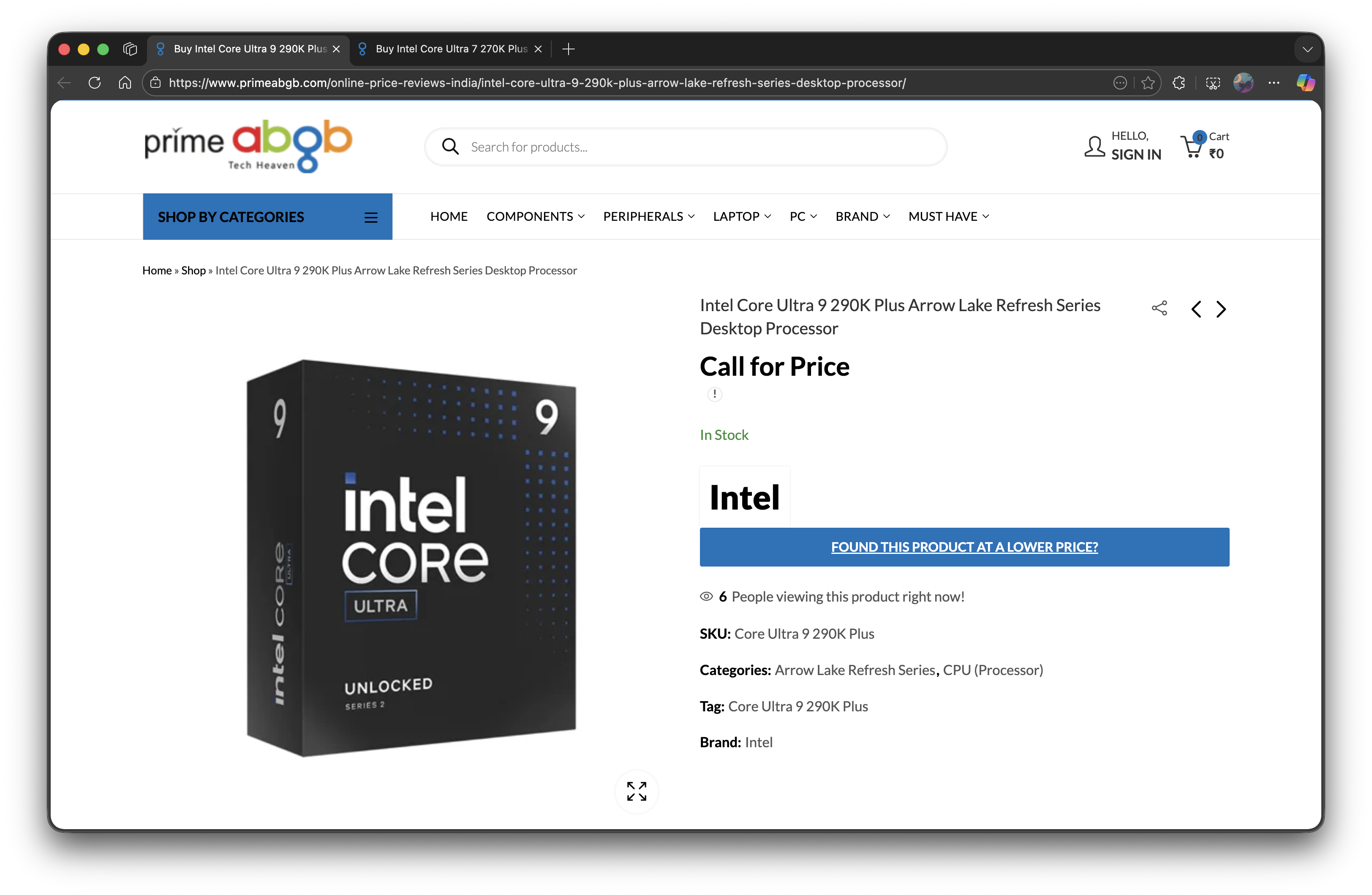 Core Ultra 9 290K Plus listed at Indian retailer