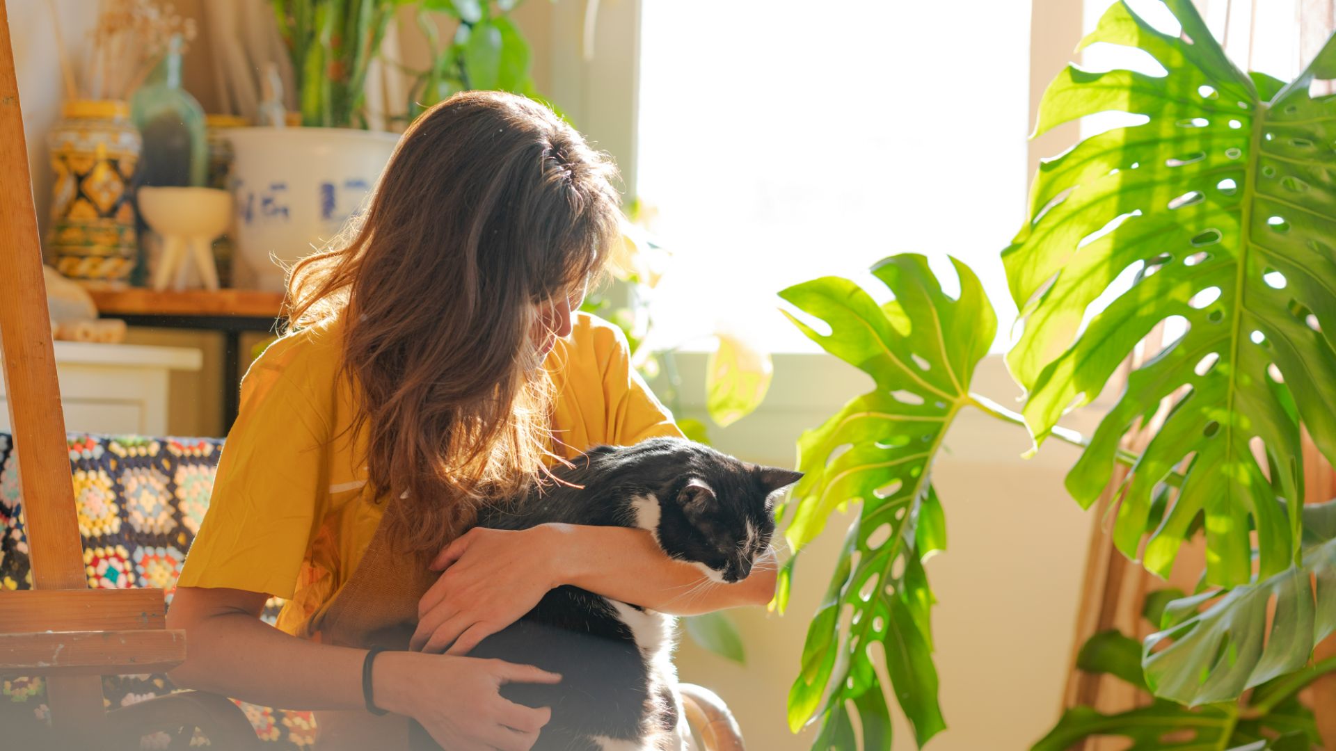 woman sitting with cat