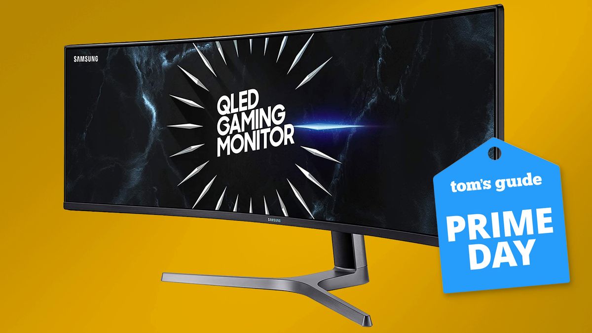 Samsung 49-Inch CRG9 Curved Gaming Monitor on yellow background