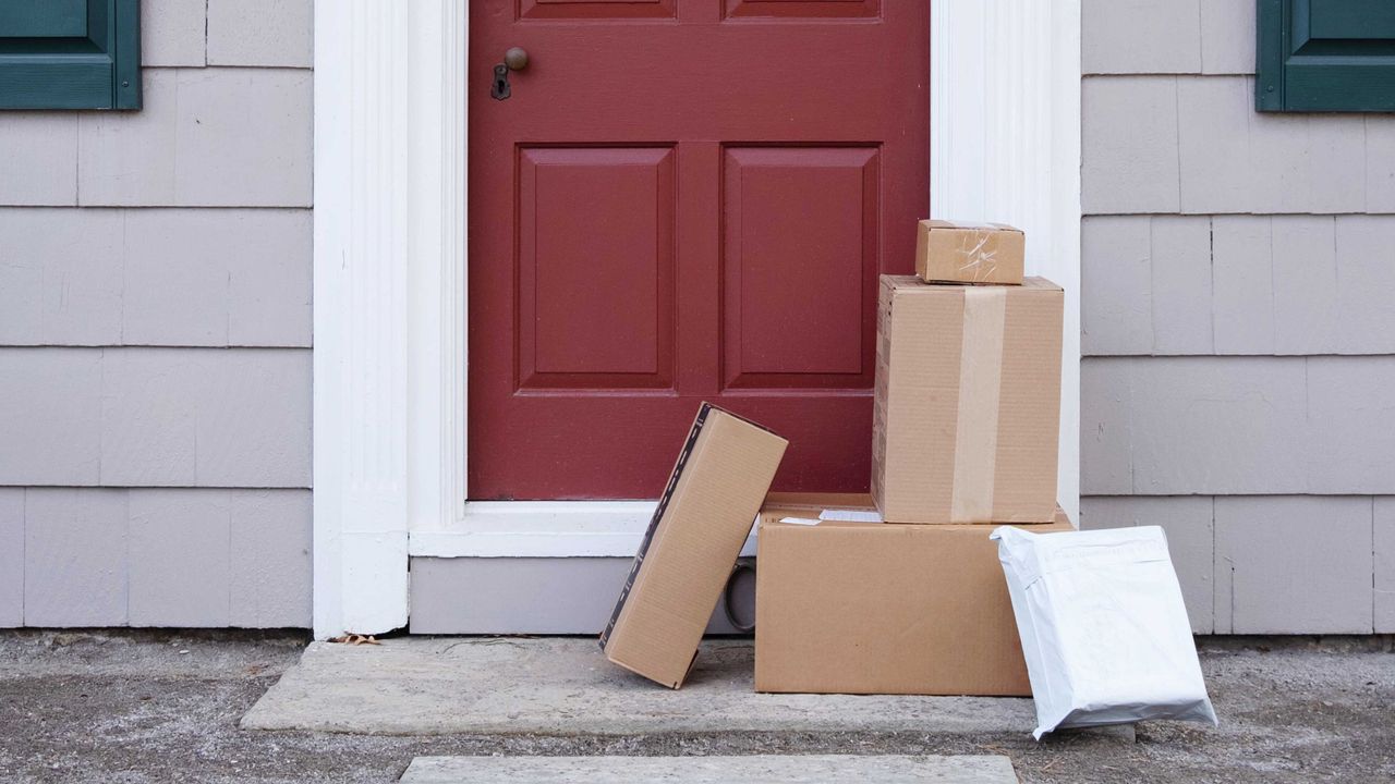 a door with parcels outside