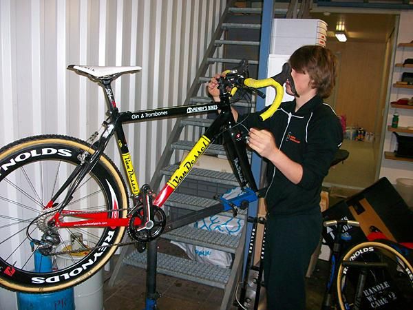 Second place at junior nationals, Jeff B building up his bikes for tomorrow's World Cup after finally receiving them from the airline 3 days later