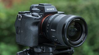 Sony A7S III on a tripod outdoors