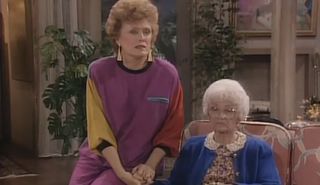 Rue McClanahan as Blanche Devereaux and Estelle Getty as Sophia Petrillo in The Golden Girls episode "Snap Out Of It"