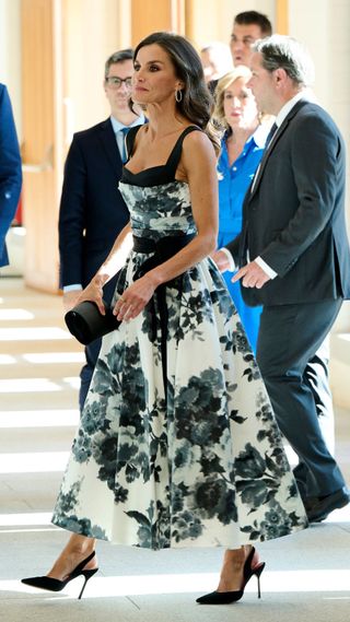 Queen Letizia's black and white floral gown