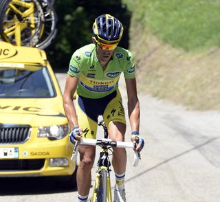 Alberto Contador attacks during stage 5 of the 2014 Criterium du Dauphine