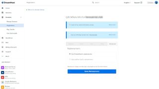 DreamHost's control panel displaying settings