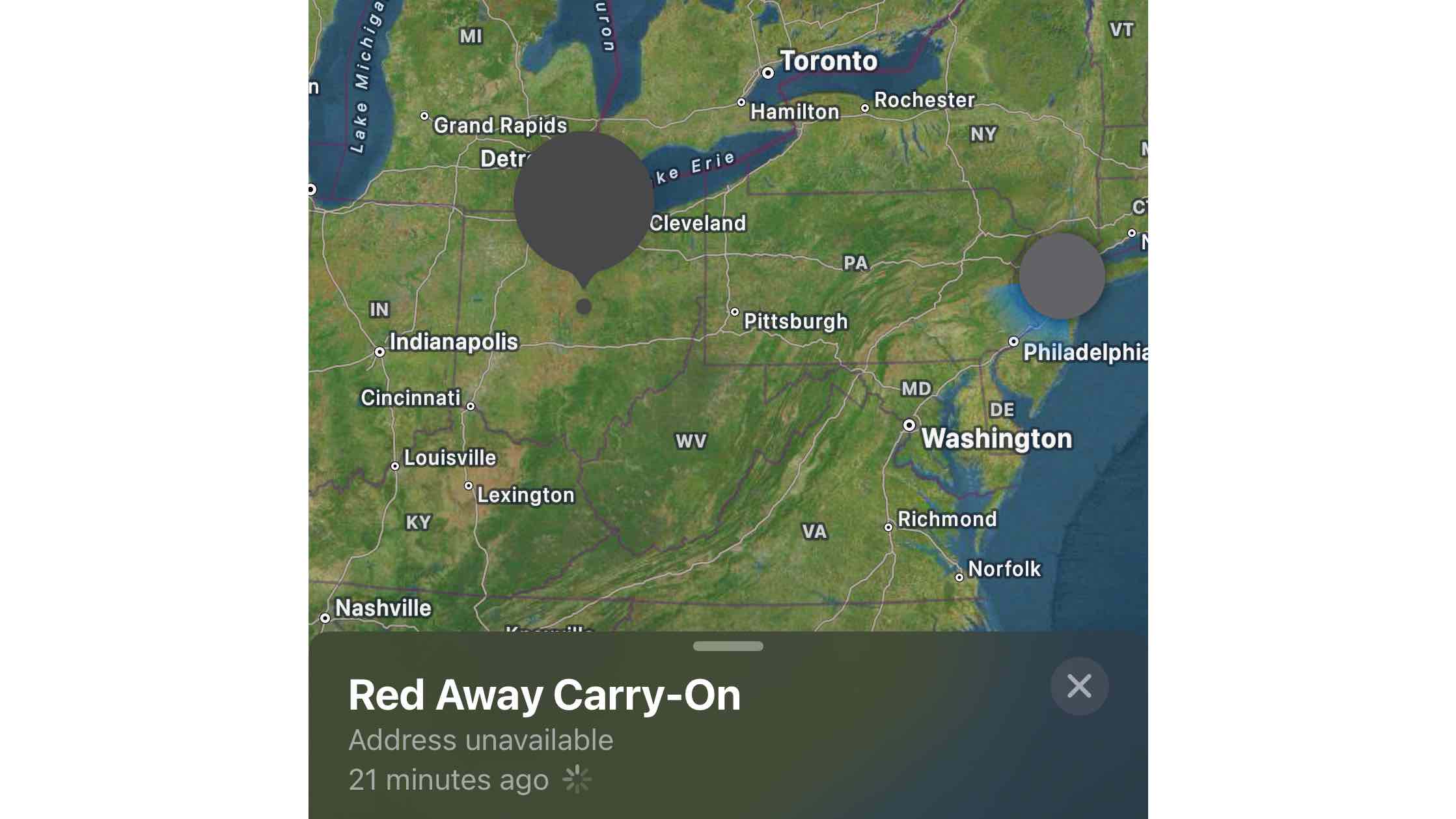 Apple AirTag location on a map.