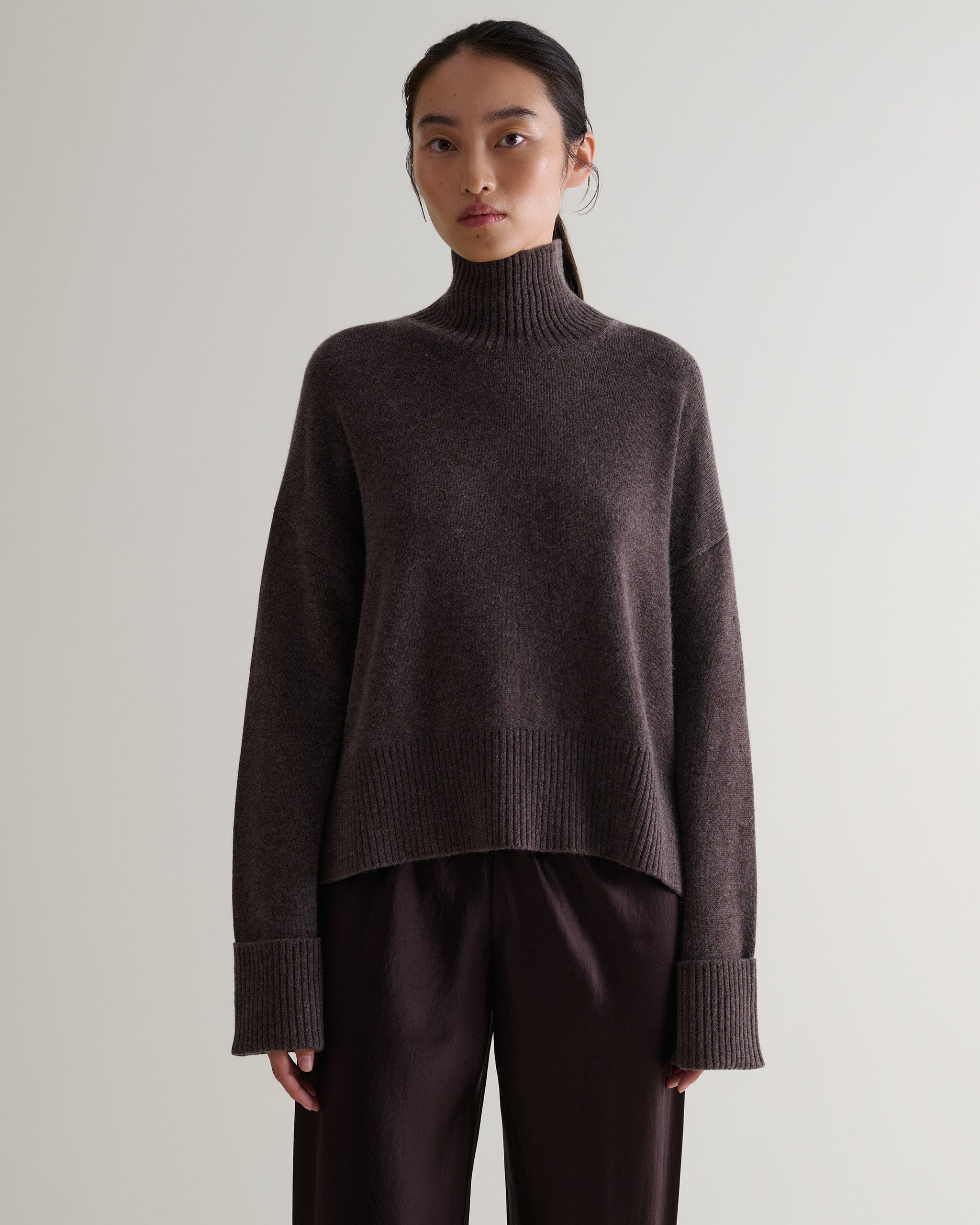 Women&#039;s Cashmere Merino High Neck Jumper - Chocolate - Xs / Chocolate