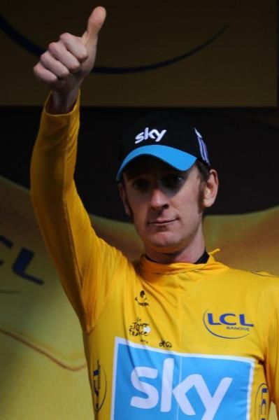 Thumbs up from Bradley Wiggins (Sky) as the Briton extended his lead from 10 seconds to 1:53 over second-placed Cadel Evans.