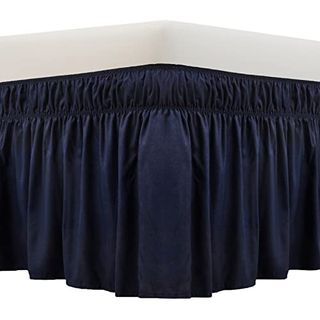 Meila Wrap Around Bed Skirt Three Fabric Sides Elastic Dust Ruffled 16 Inch Tailored Drop,easy to Install Fade Resistant-Navy Blue, Queen/king