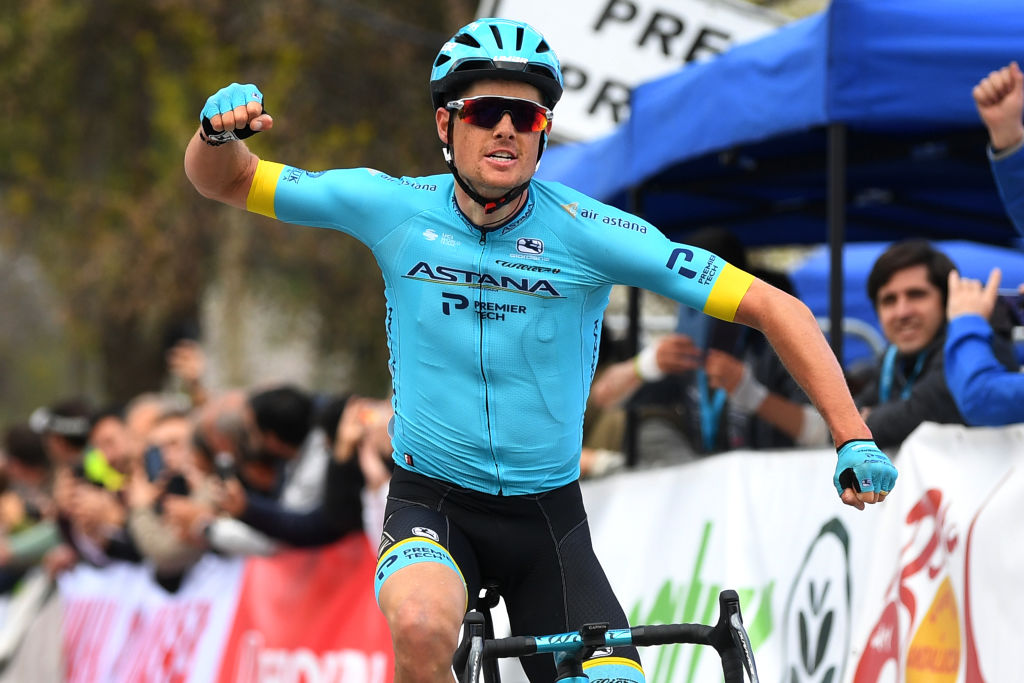 GRAZALEMA SPAIN FEBRUARY 19 Arrival Jakob Fuglsang of Denmark and Astana Pro Team Celebration during the 66th Vuelta a Andaluca Ruta del Sol 2020 Stage 1 a 1738km stage from Alhaurn de la Torre to Grazalema 911m VCANDALUCIA UCIProSeries on February 19 2020 in Grazalema Spain Photo by David RamosGetty Images