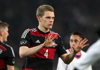 Matthias Ginter makes his debut for Germany in a friendly against Chile in March 2014.