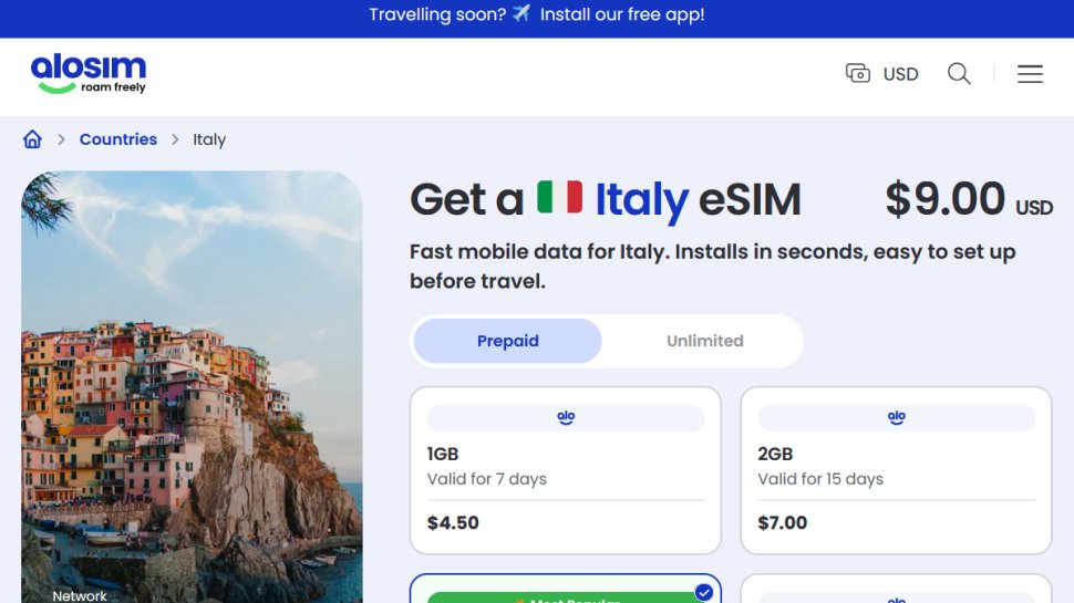 aloSIM website screenshot (February 2026).