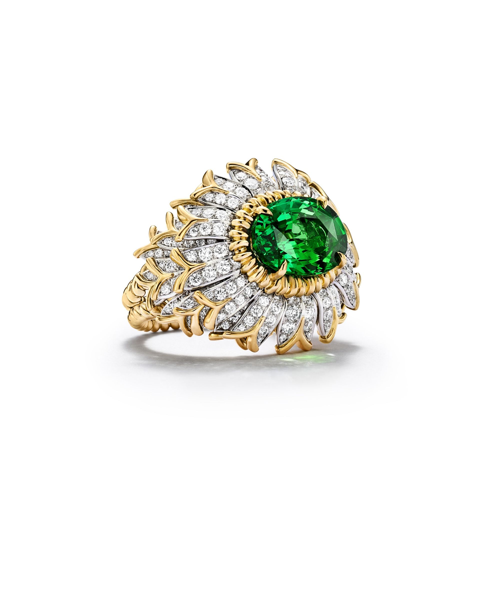 Diamond and tsavorite, dahlia-inspired jewellery