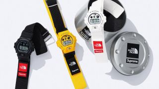 The North Face Casio G-Shock watches in black, yellow, and white