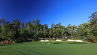 A side-on view of the 13th green and approach at Augusta National Golf Club