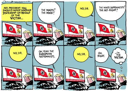 Political cartoon U.S. Trump Charlottesville victim white supremacy Nazi both&nbsp;sides