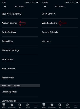 Amazon Alexa app purchase settings