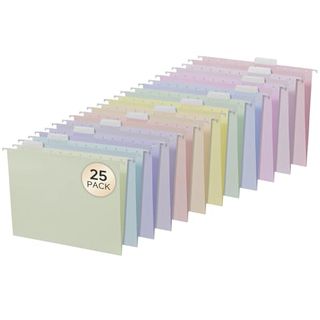  25 piece Hanging File Folders in yellow, blue, purple, pink, orange and yellow pastel shades