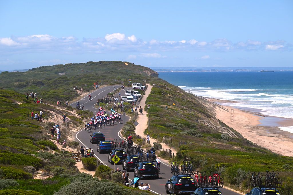 Peloton races on the Great Ocean Road