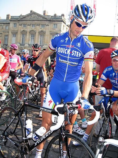 Boonen checks his bike.