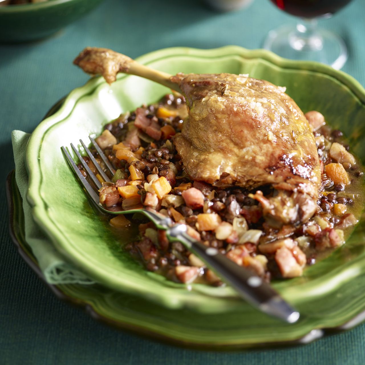 Duck Confit With Pancetta Lentils