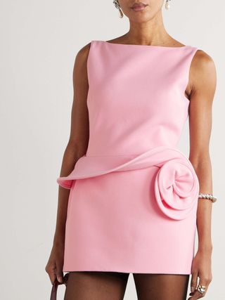 Appliquéd Crepe Mini Dress