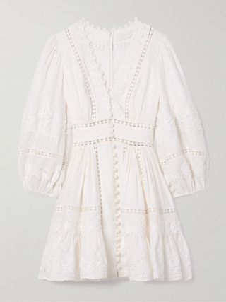 Pop Appliquéd Guipure Lace-Trimmed Linen Mini Dress