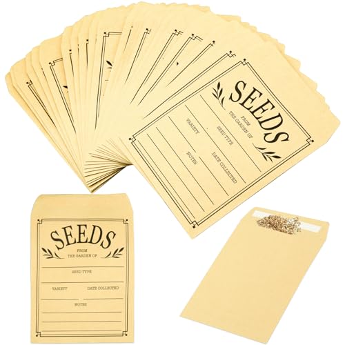 100pcs Seed Envelopes, Seed Envelopes Resealable Brown Paper Seed Packets Envelopes Self Adhesive Sealing Seed Saving Envelopes Paper for Storage Vegetable Flower Seeds 3.1x4.7 Inch