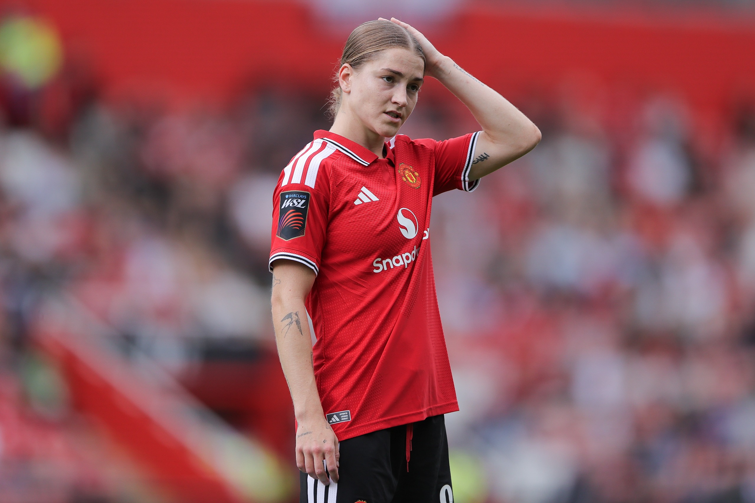 Jess Park of Manchester United during the Barclays Women's Super League 2026/27 match between Manchester United and Chelsea FC at Progress with Unity Stadium on September 13, 2026 in Leigh, England.